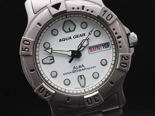 Vintage 1992 Seiko Alba Diver Aqua Gear V348-6A50 Day Date Qz Mens Watch JAPAN