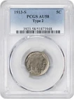 1913-S Type 2 Buffalo Nickel 5c PCGS AU58 FAST FREE SHIPPING