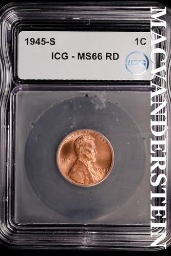 1945-S Lincoln Wheat Cent- ICG-MS66 RD Gem Brilliant Uncirculated #SLM266