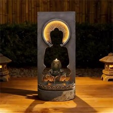 Buddha Resin Outdoor Fountain with LED Lighting, Water Pump, 35.4 in