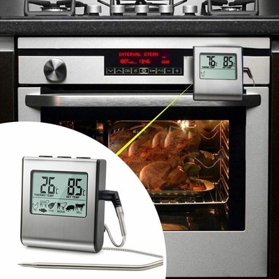 Digitales Grill Thermometer für Backofen mit Timer Fleischsonde Kochen Küchen