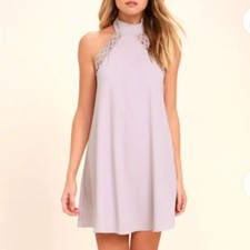 LULUS SIZE LARGE LAVENDER ANY SWAY, SHAPE OR FORM LACE HALTER DRESS