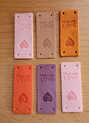 6 Kunstleder Label * Made with LOVE * Etiketten * Patches *Stricken DIY* (B3)