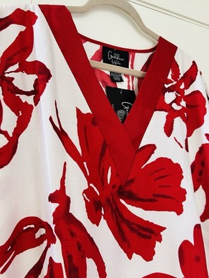 XL/1X/2X/3X New Red White Hawaiian Floral Print Maxi Kaftan Beach Cover Dress