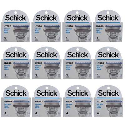 12 Packs Schick Hydro Dry Skin 5 Blades Razor 4 Refills/Pack Total 48 Cartridges