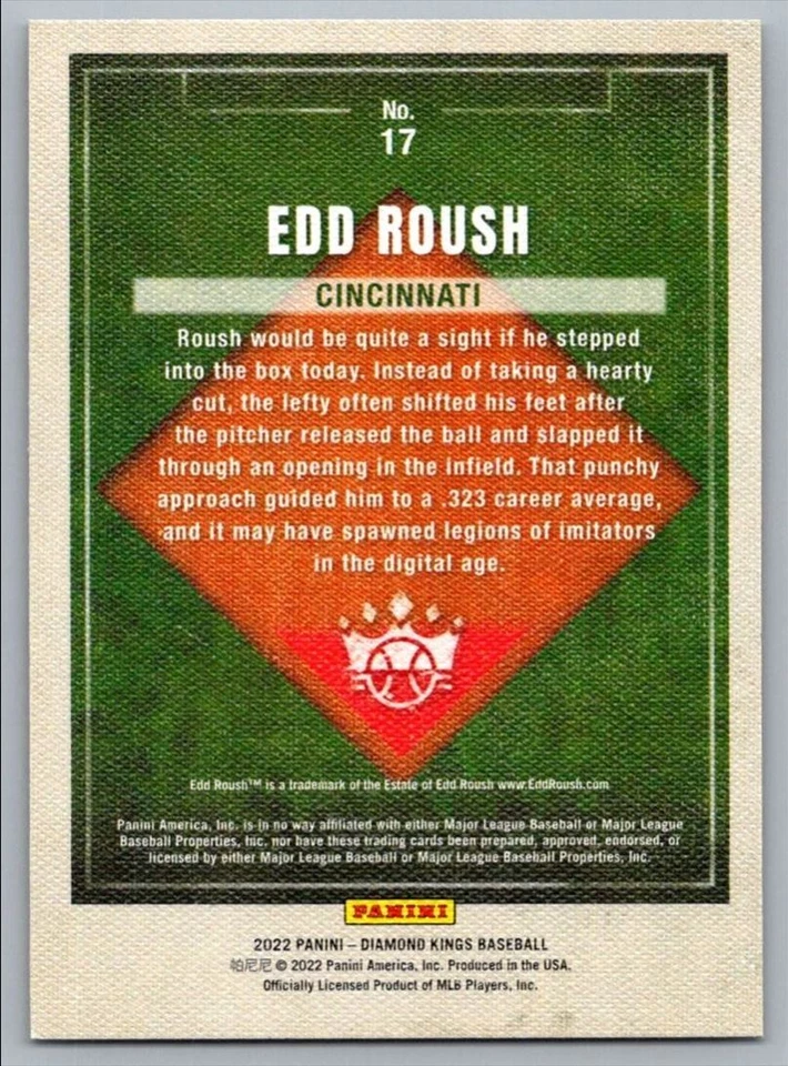 2022 Panini Diamond Kings Edd Roush Cincinnati Reds #17 - Image 2 of 2