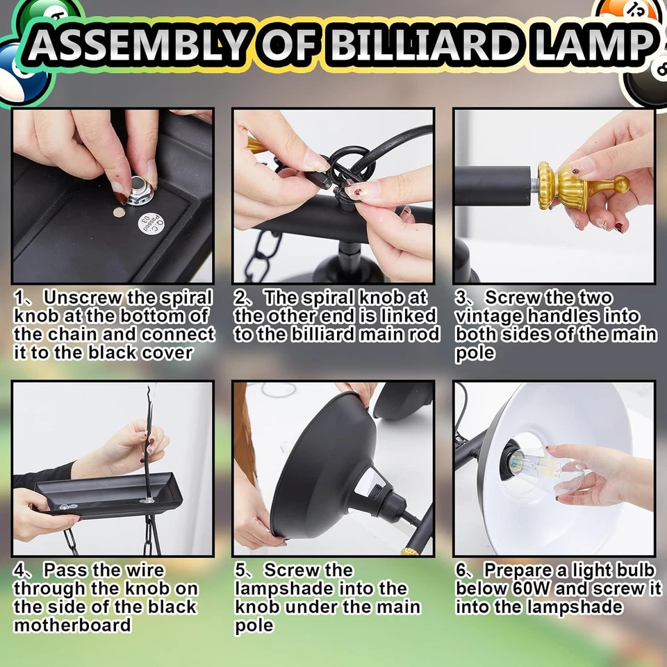 Adjustable Pool Table Lights for 7'-8' Billiard Light Hanging Pool Table Light F - Image 4 of 4