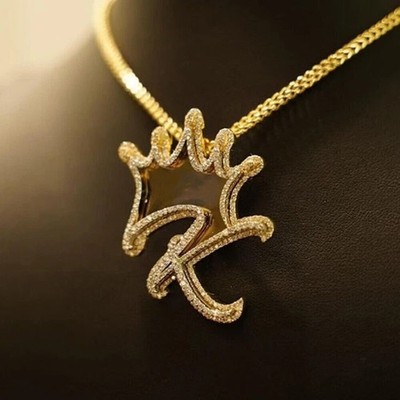 2.80Ct Round Cut Moissanite Custom Letter K Crown Pendant 14K Yellow Gold Plated