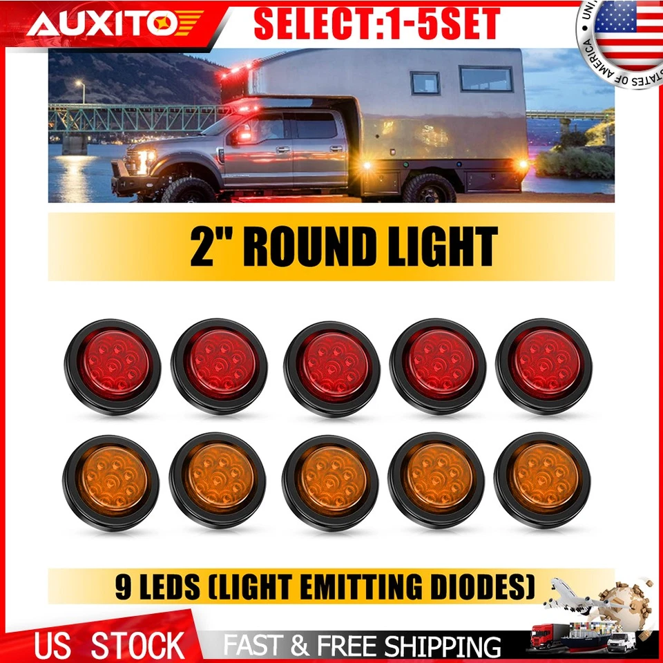 Круглые светодиодные габаритные огни красного желтого цвета с люверсом для Ford F350 F450 2 дюйма 10-50X - Изображение 2 из 2