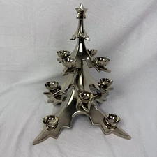 Silver Christmas Tree Candle Holder Centerpiece Holiday Decor Tabletop