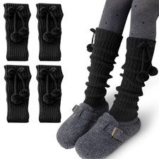 2 Pairs Cute Leg Warmers Women Y2k Knit Bow Fluff Ball Winter Long Sock