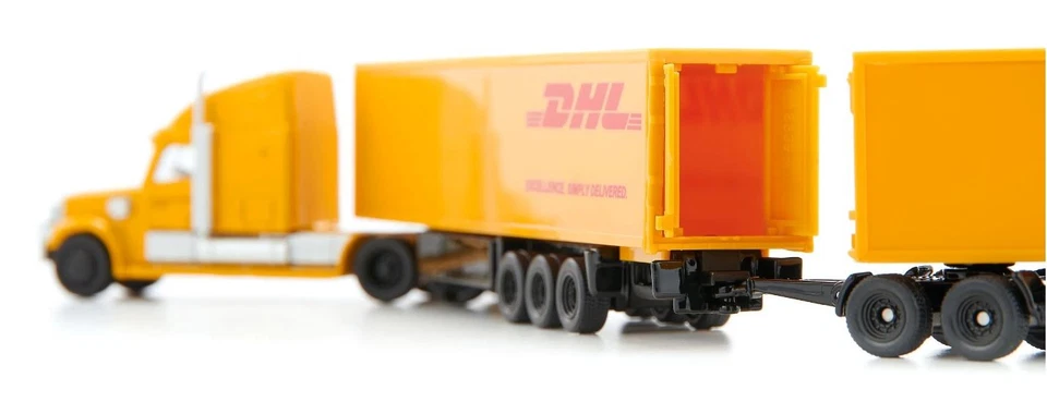 SIKU, Camion 6x4 avec remorque 3 Essieux et remorque 2+3 Essieux DHL, échelle... - Photo 4/4