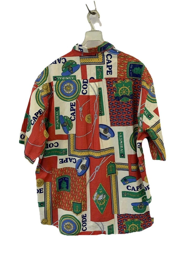 Camisa Estampada Náutica Vintage Costa Oeste Hecha en Italia Cape Cod Almirante Talla L #C8 Foto 2 de 4