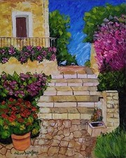 Quadro dipinto Spatola, olio su tela cm. 40x50 - Scorcio Fiorito