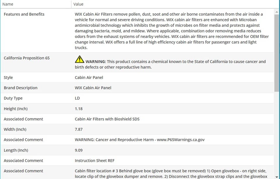 Filtro de aire de cabina WIX para Nissan Titan XD 2017-2019 V8-5,6 L Foto 3 de 4