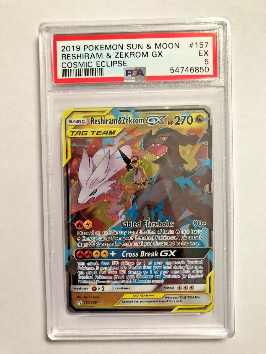 PSA 9 Pokemon Cosmic Eclipse RESHIRAM & ZEKROM GX #157