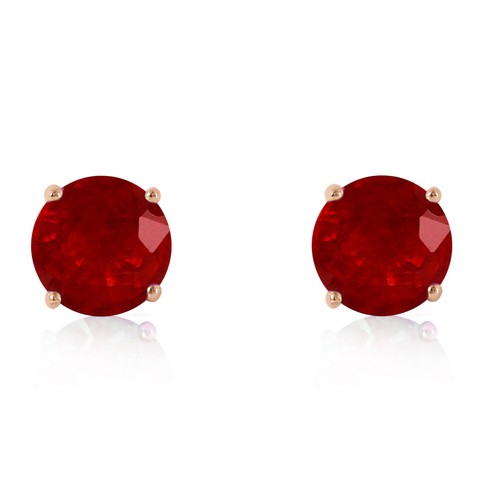 Pendientes de rubí de rostro dulce de oro rosa liso de 14 K de 4,5 CTW - Imagen 2 de 5