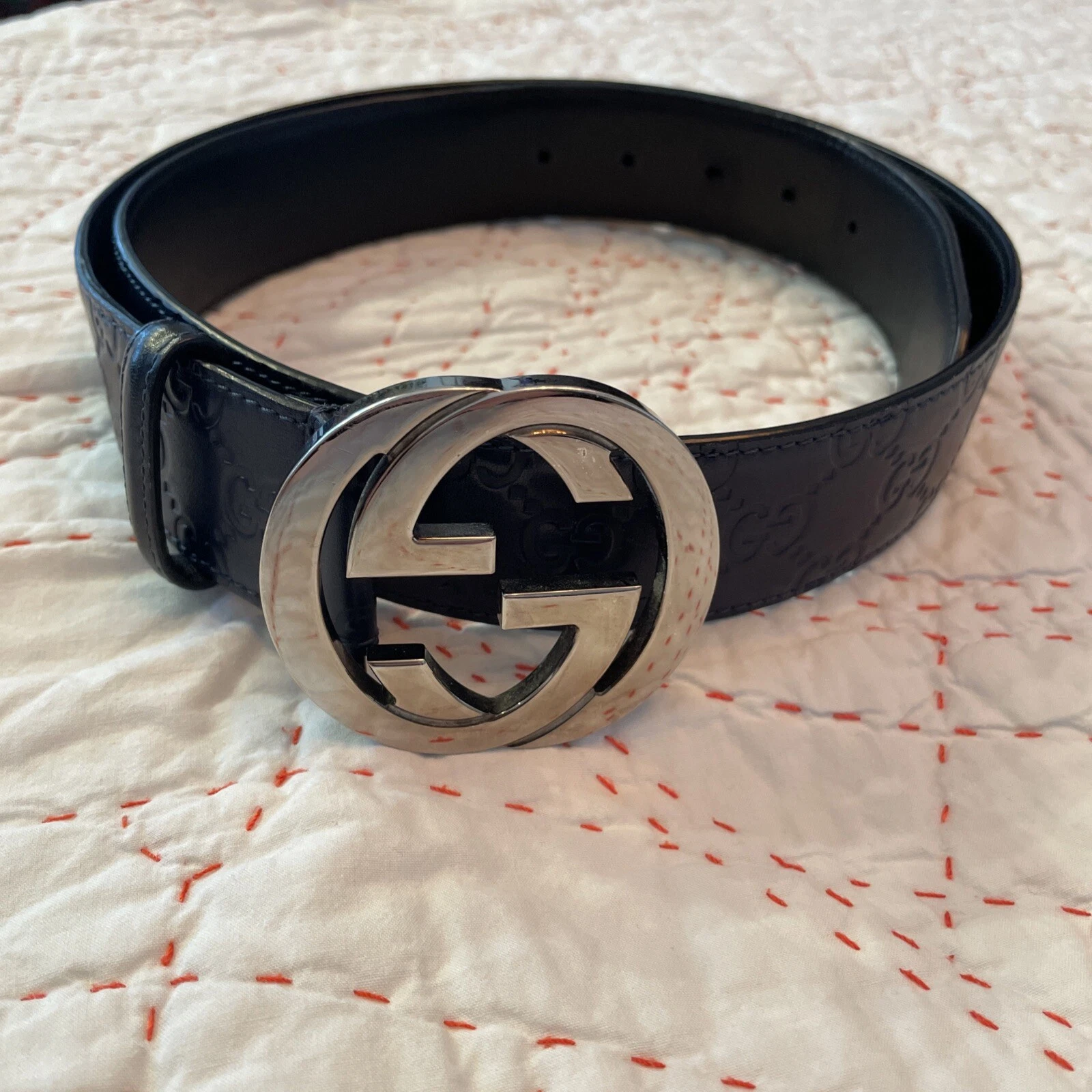 Ceinture Gucci bleu marine/argent 95 38