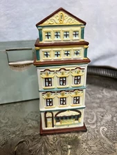 PartyLite Cafe Amsterdam Tealight House 2 Pc P8275 Hand Painted Porcelain CIB