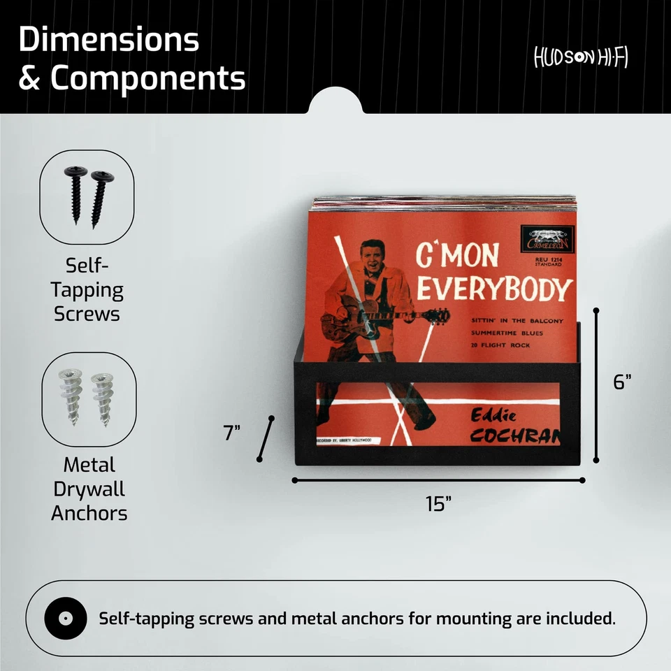 Hudson Hi-Fi Wall Mount Vinyl Record Storage 25-Album Display Holder - Image 3 of 4