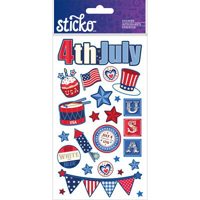 Crafts Stickers Sticko Celebrate USA July 4th Drum Stars Fireworks Flag Banner