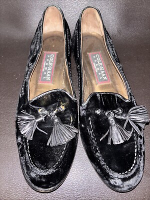 COLE HAAN FORMAL PINCH Womens VTG Black Suede Tassel style F8567 Shoes SZ 7AA