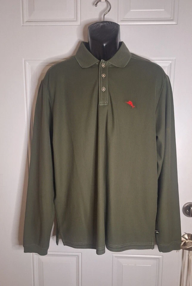 Camisa Tommy Bahama Verde Oliva Manga Larga 1/4 Abotonada Talla Grande Foto 2 de 4