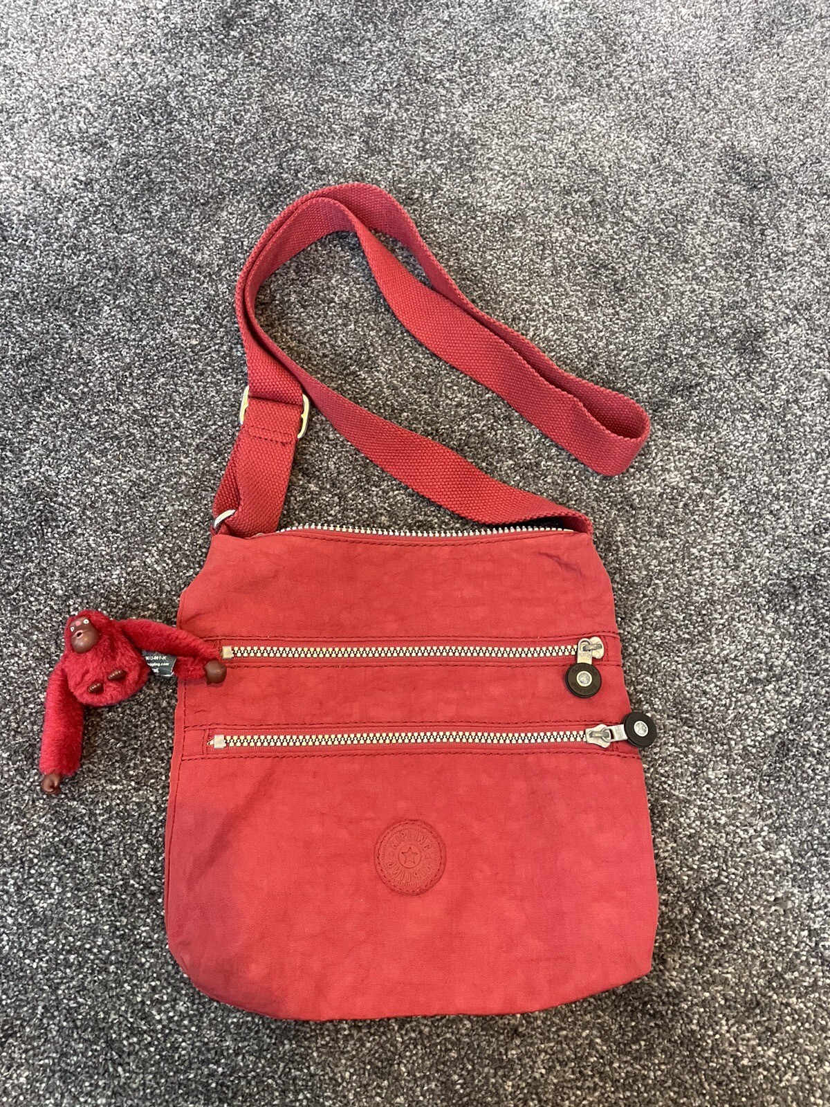 Kipling Tine Red Nylon Fabric Cross Body Bag With Adjustable Strap And Monkey eBay