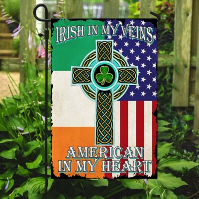 Irish Celtic Cross Flag Irish In My Veins American In My Heart Flag Graden Flag