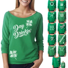 Women's St. Patrick's Day Lucky French Terry Off The Shoulder 3/4 Top