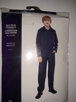 Navy Blue Coveralls Mechanic Boiler Suit Killer Jumpsuit Costume Boys Small 4/6