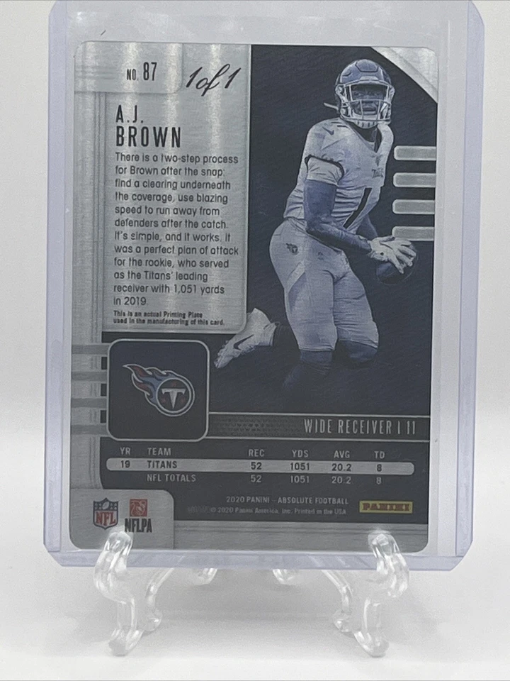 2020 Panini Absolute Football AJ Brown 1 Of 1 Printing Plate - Image 4 of 4