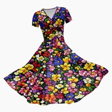Women's Flower Print V Neck Midi Dress Ladies Floral Graphic Beach Sundress