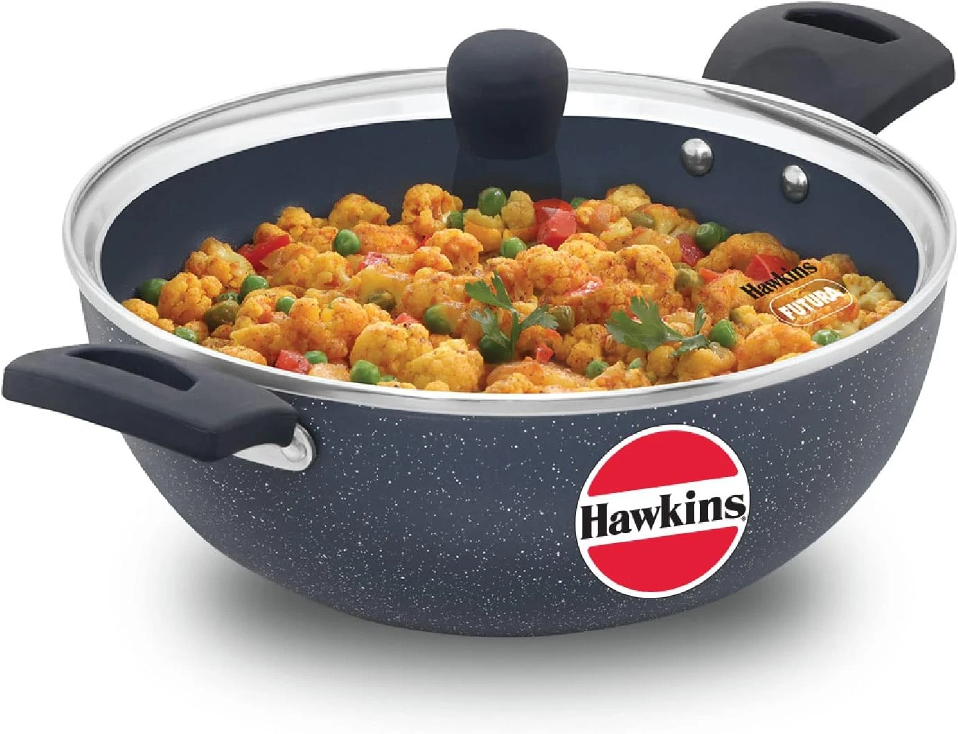 Granite Nonstick 3.5L Deep Kadhai with Glass Lid - Induction Fry Pan