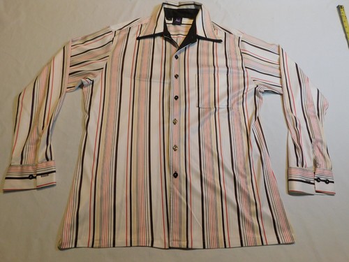 DISCO SHIRT VTG 70s ROCKABILLY HIPSTER HIPPIE STRIPE JOEL DAGGER COLLAR MENS L - Picture 2 of 12