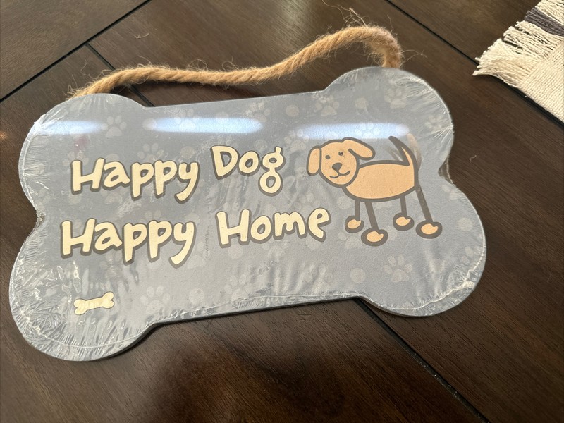 Dog Bone Sign, Wood, Happy Dog Happy Home 9”x 5" Sign Plaque NEW