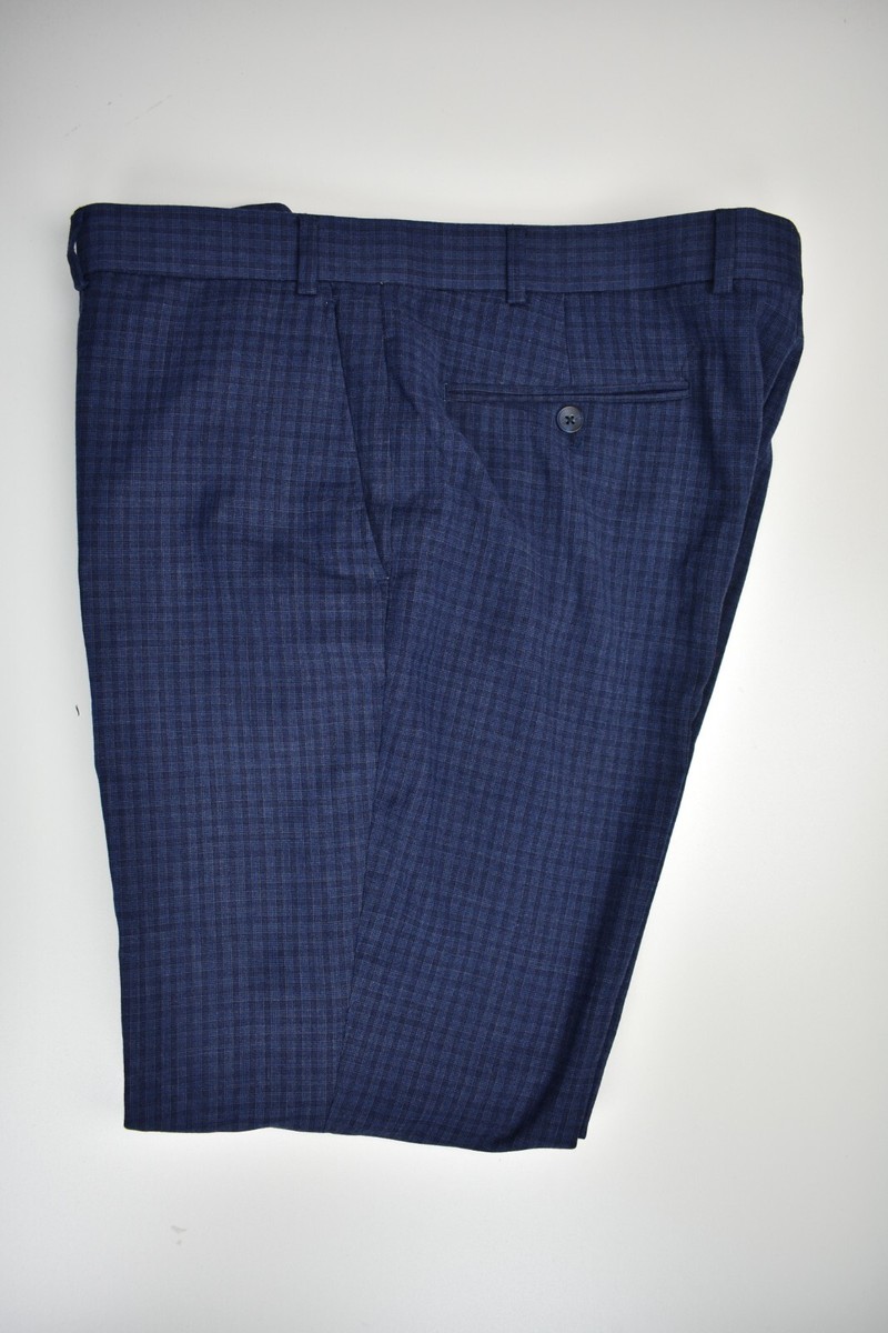 Munsingwear - O.K Penguin by Munsingwear Blue Checked Wool Blend Flat Front