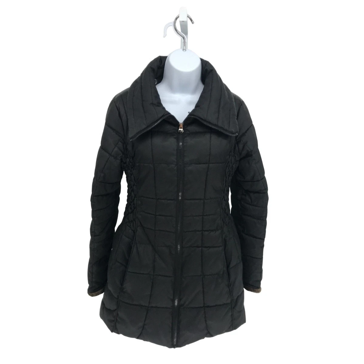 Apt 9 Womens Coat Black Quilted Puffer Sz Small Midlength Hip