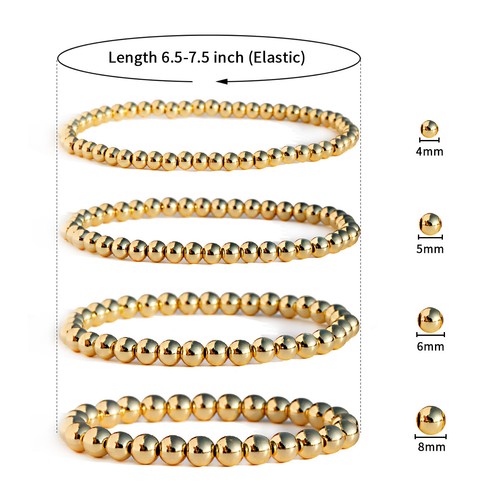Fashion Women Men 4mm 18k Gold Filled Bead Elastic Bracelet Beaded Bracelets - Picture 17 of 17