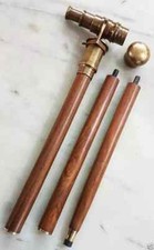 Vintage Solid Brass Handle Victorian Spy Telescope Stick Wooden Walking Cane