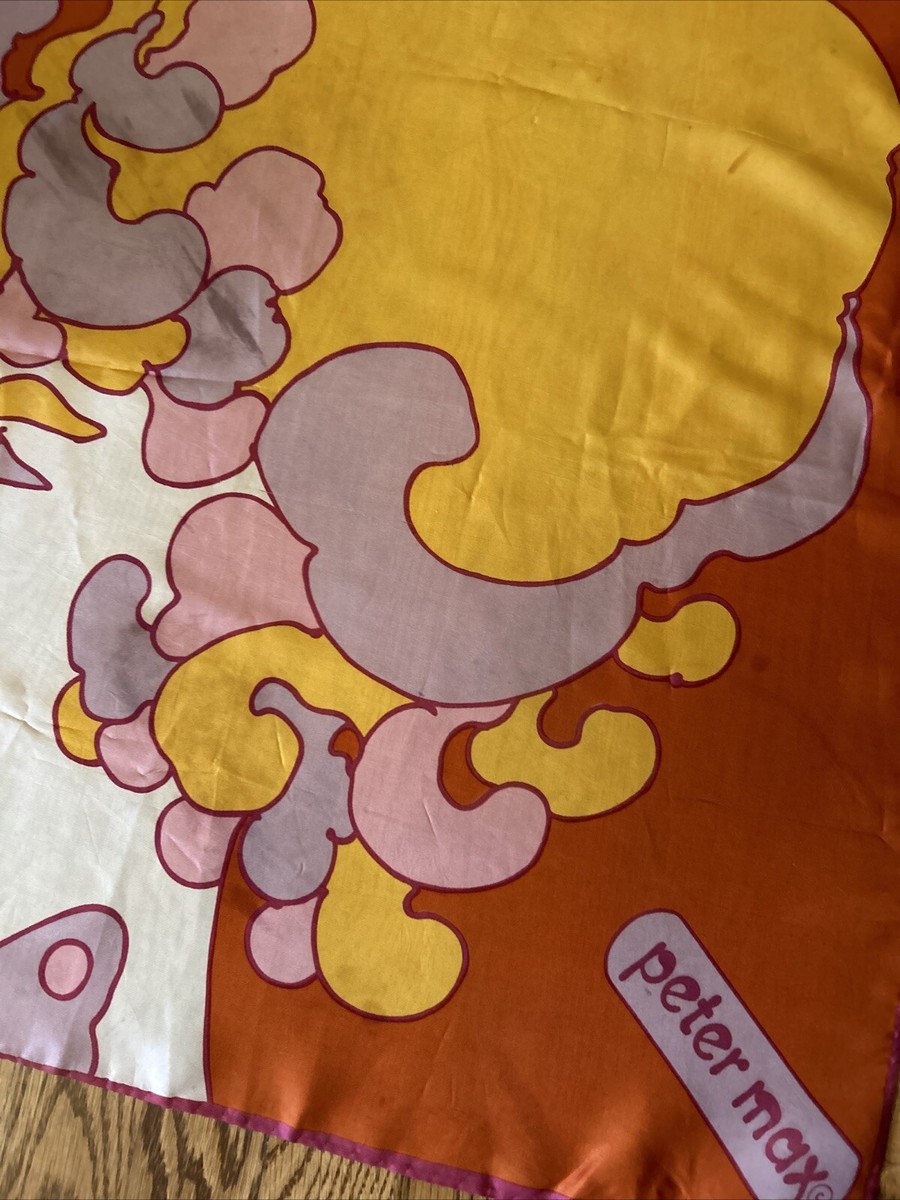 1970 Peter Max Groovy Psychedelic Silk Scarf Frameable RARE