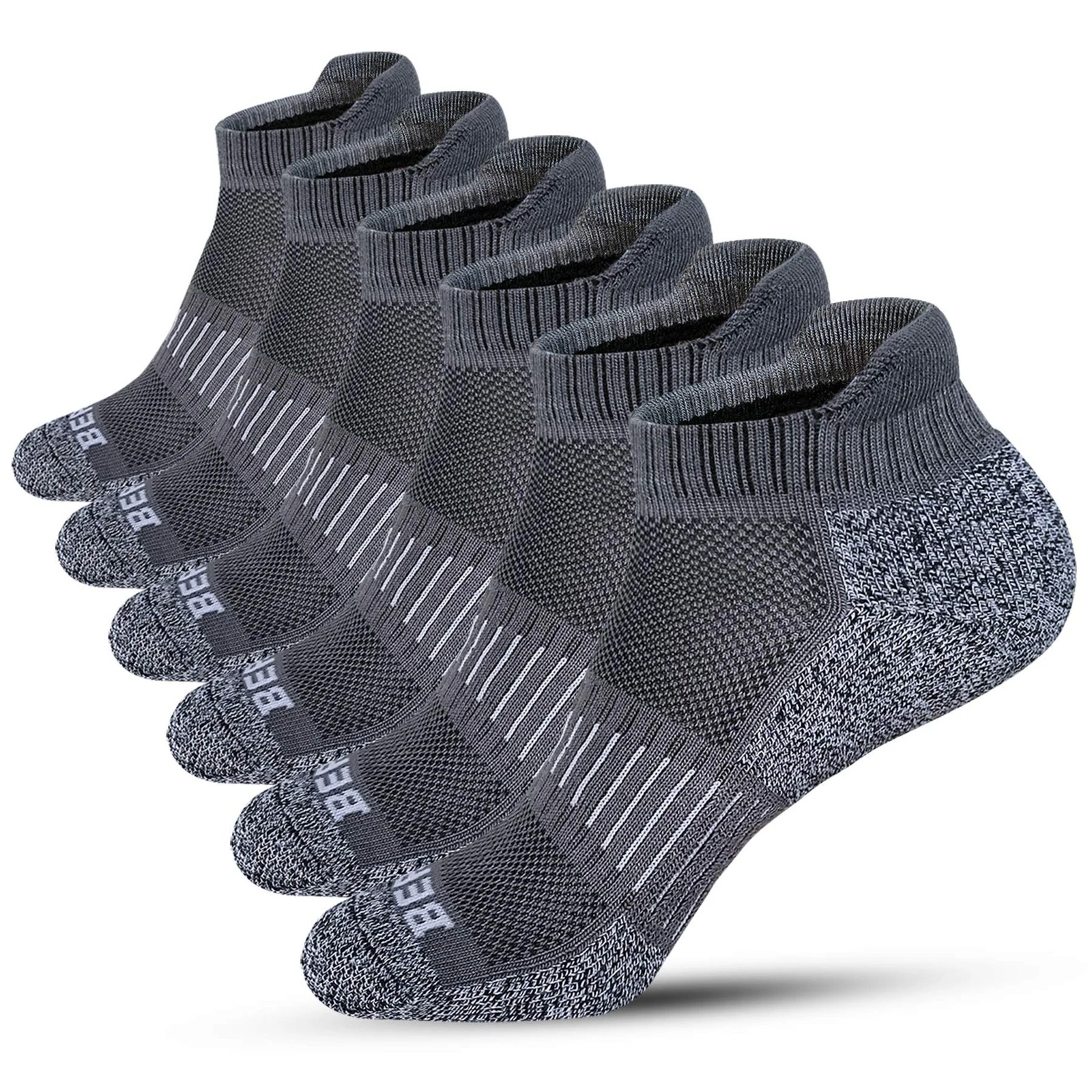 Men's Ankle Socks Athletic Cushioned Running Socks Size 9-12 Dark Grey 6 Pairs