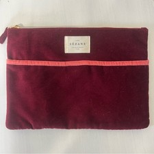 Sézane Burgundy Velvet Velour Cosmetic Clutch Bag Gold Hardware New