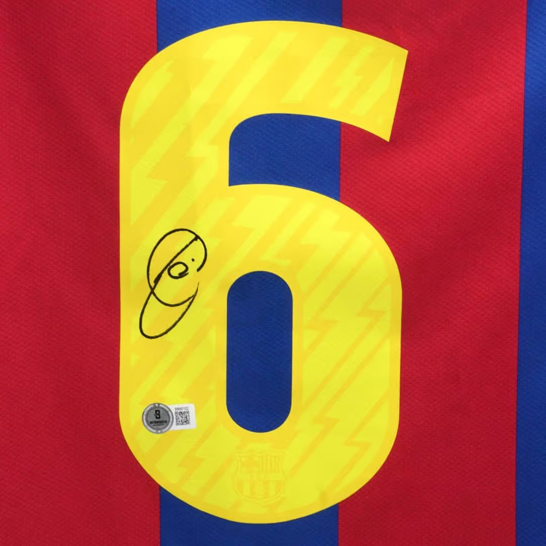 Xavi Hernandez Signed FC Barcelona Home Soccer Jersey #6 with