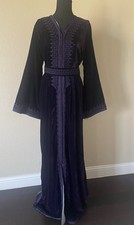 Moroccan Purple Velvet Kaftan, Elegant Handmade Embroidered Caftan