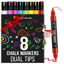 Liquid Chalk Markers - Dual Tips, 8 Vibrant Colors, Non-Toxic, Quick-Drying, ...
