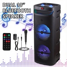 Loud Portable Bluetooth Speaker Dual 10'' PA Sub woofer Heavy Bass Sound System