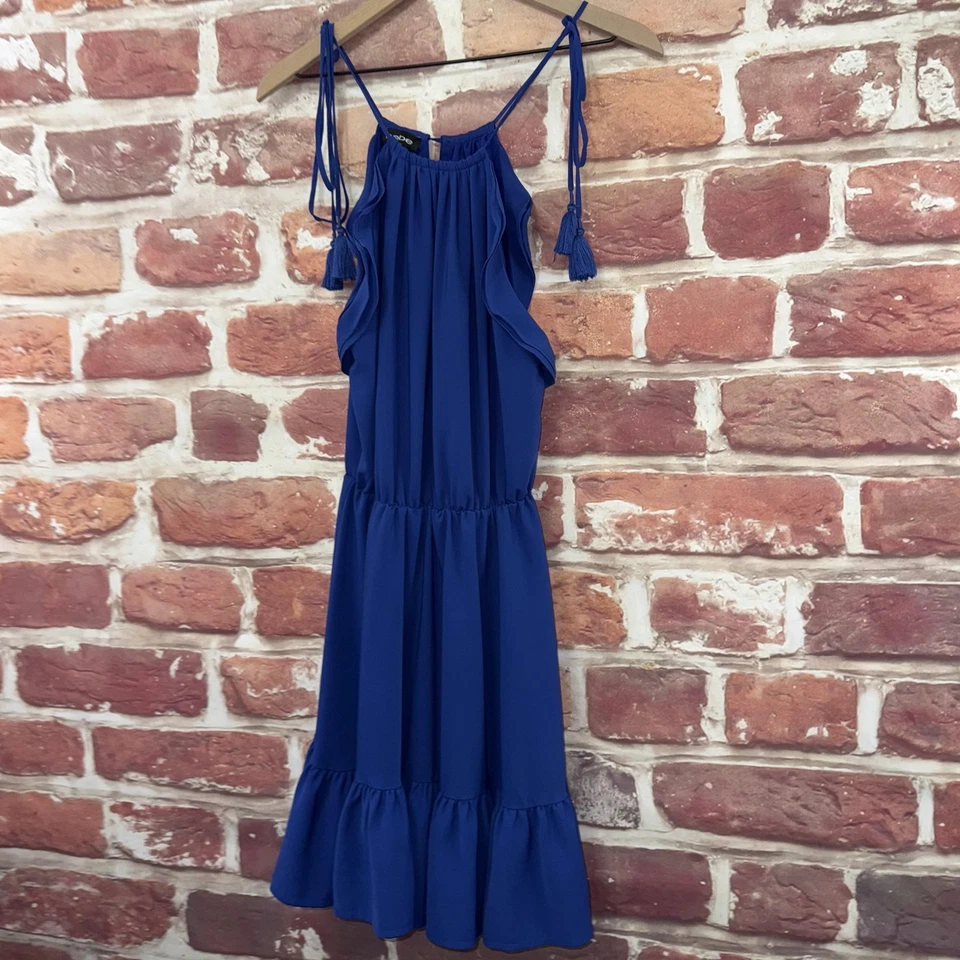 Vestido Bebe Para Mujer 4 Azul Boho Volantes Halter Borla Tirantes Verano Solero Foto 3 de 4