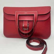 HERMÈS Halzan leather crossbody bag red