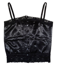 VTG Y2K WHIMSIGOTH GOTH FAIRY BLACK SATIN LACE BUTTON CAMI TANK TOP Jrs L/XL NEW